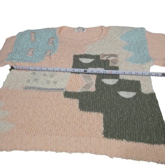 Vtg Mervyns Partners Women 1X Knit Sweater Chunky 3D Pastel Abstract Dragon 80s - Picture 9 of 11